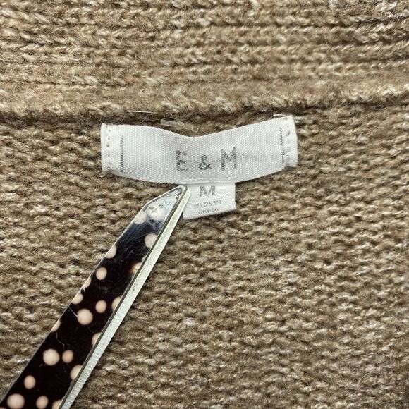 E&M Sweater Womens Size M Brown Cropped Wool Knit Cardigan Button Balloon Sleeve - Picture 9 of 12